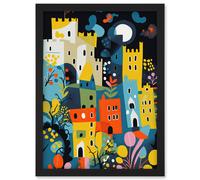 Artery8 Nottingham at Night Abstract Folk Art Cityscape Artwork Framed Wall Art Print A4