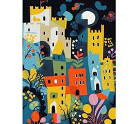 Artery8 Nottingham at Night Abstract Folk Art Cityscape Extra Large XL Wall Art Poster Print