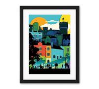 Artery8 Nottingham City Abstract Multicoloured Cityscape Artwork Framed Wall Art Print 18X24 Inch