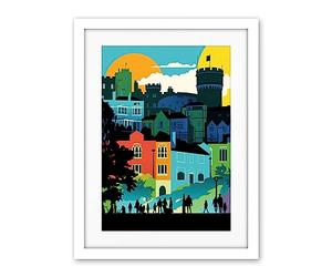 Artery8 Nottingham City Abstract Multicoloured Cityscape Artwork Framed Wall Art Print 18X24 Inch