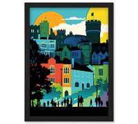 Nottingham City Abstract Multicoloured Cityscape Artwork Framed Wall Art Print A4 Artery8 Black One Size