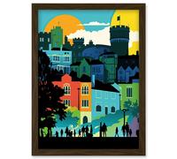 Nottingham City Abstract Multicoloured Cityscape Artwork Framed Wall Art Print A4 Artery8 Brown One Size