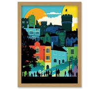 Artery8 Nottingham City Abstract Multicoloured Cityscape Artwork Framed Wall Art Print A4