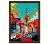 Nottingham City England Cityscape Vibrant Abstract Artwork Framed Wall Art Print A4 Artery8 Brown One Size