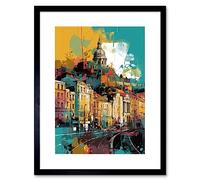 Artery8 Wall Art Print Nottingham City Modern Multicoloured Cityscape Artwork Framed 9X7 Inch in Black | Size: W7" x H9" Artery8 Black W7" x H9"
