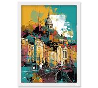 Artery8 Nottingham City Modern Multicoloured Cityscape Artwork Framed Wall Art Print A4