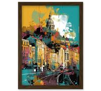Artery8 Nottingham City Modern Multicoloured Cityscape Artwork Framed Wall Art Print A4