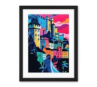 Artery8 Nottingham City Vibrant Abstract Pop Art Cityscape Artwork Framed Wall Art Print 18X24 Inch