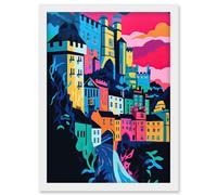 Nottingham City Vibrant Abstract Pop Art Cityscape Artwork Framed Wall Art Print A4 Artery8 White One Size