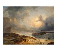 Artery8 Nuijen Shipwreck Off A Rocky Coast Large Wall Art Poster Print Thick Paper 18X24 Inch
