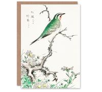Artery8 Numata Kashu Art Card Ruby Throat Bird and Wild Camomile