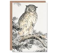 Artery8 Numata Kashu Art Card Scops Owl on Fir Tree Japanese
