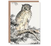 Artery8 Numata Kashu Art Card Scops Owl on Fir Tree Japanese
