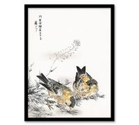 Artery8 Numata Kashu Framed Wall Art Greenfinch And Shepherds Purse Plant - A4 Size