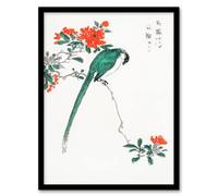 Artery8 Numata Kashu Framed Wall Art Long Tailed Tit And Pomegranate Tree - A4 Size