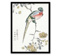 Artery8 Numata Kashu Framed Wall Art Print Macaw Parrot & Peach Flowers | Size: A3 Artery8 Multicolor A3
