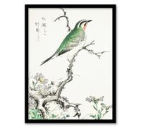 Artery8 Numata Kashu Framed Wall Art Print Ruby Throat Bird & Wild Camomile | Size: A4 Artery8 Multicolor A4