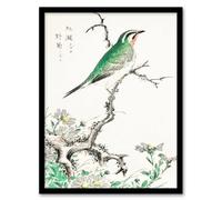 Artery8 Numata Kashu Framed Wall Art Print Ruby Throat Bird & Wild Camomile | Size: A4 Artery8 Multicolor A4