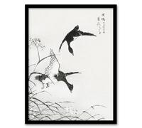 Artery8 Numata Kashu Framed Wall Art Tufted Duck And Reed Flower Japan - A3 Size