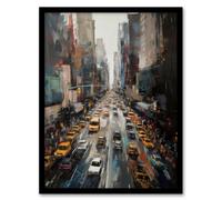 Artery8 NYC New York Rush Hour Traffic Acrylic Painting 5th Avenue Yellow Cabs Art Print Framed Poster Wall Decor 12x16 inch | Size: W12" x H16" Artery8 Black W12" x H16"