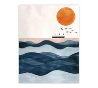 Ocean Liner Ship With Seagulls Over Sea Waves Wall Art Print Artery8 Blue W24 inch x H32 inch
