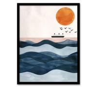 Artery8 Ocean Liner Ship With Seagulls Over Sea Waves Framed Wall Art in Blue | Size: W12" x H16" Artery8 Blue W12" x H16"