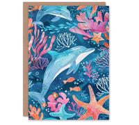 Artery8 Ocean Sea Life Coral Reef Dolphins Fish Starfish For Child Kids Birthday Card
