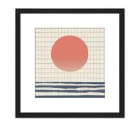 Artery8 Ocean Sunset Simple Sun Moon Abstract Japan Grid Modern Painting Square Wooden Framed Wall Art Print Picture 8X8 Inch in Black Artery8 Black