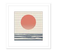 Artery8 Ocean Sunset Simple Sun Moon Abstract Japan Grid Modern Painting Square Wooden Framed Wall Art Print Picture 8X8 Inch in White Artery8 White
