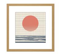 Artery8 Ocean Sunset Simple Sun Moon Abstract Japan Grid Modern Painting Square Wooden Framed Wall Art Print Picture 8X8 Inch in Light Oak Artery8 Light Oak