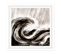 Artery8 Ocean Wave Rain Black White Painting Square Wooden Framed Wall Art Print Picture 16X16 Inch