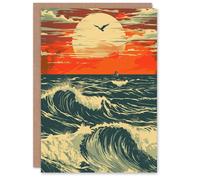 Artery8 Ocean Waves at Sunset Painting Seascape Bird Greeting Birthday Card Him Her All Blank