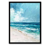 Artery8 Ocean Waves on Sandy White Beach Oil Painting Bathroom Artwork Framed Wall Art Print A4