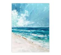 Artery8 Ocean Waves on Sandy White Beach Oil Painting Bathroom Extra Large XL Wall Art Poster Print