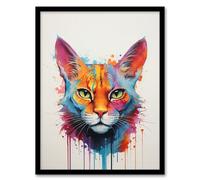 Wall Art Print Ocicat Cat Lover Gift Pet Portrait Orange Blue Pink Artwork Painting Art Framed Artery8 Multi A4