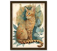 Ocicat Cat with Colourful Pattern Fur Coat Modern Watercolour Illustration Artwork Framed Wall Art Print A4 Artery8 Brown One Size