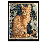 Wall Art Print Ocicat Cat with Flower Pattern Fur Coat Art Nouveau Watercolour Art Framed Artery8 Black W12 inch x H16 inch