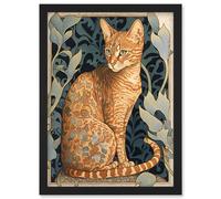 Artery8 Ocicat Cat with Flower Pattern Fur Coat Art Nouveau Watercolour Illustration Artwork Framed Wall Art Print A4 in Black Artery8 Black
