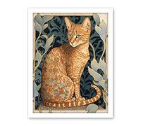 Artery8 Ocicat Cat with Flower Pattern Fur Coat Art Nouveau Watercolour Illustration Artwork Framed Wall Art Print 18X24 Inch