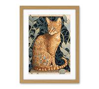 Artery8 Ocicat Cat with Flower Pattern Fur Coat Art Nouveau Watercolour Illustration Artwork Framed Wall Art Print 18X24 Inch