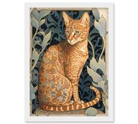 Ocicat Cat with Flower Pattern Fur Coat Art Nouveau Watercolour Illustration Artwork Framed Wall Art Print A4 Artery8 White One Size