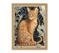 Artery8 Ocicat Cat with Flower Pattern Fur Coat Art Nouveau Watercolour Illustration Artwork Framed Wall Art Print 18X24 Inch