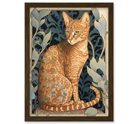 Ocicat Cat with Flower Pattern Fur Coat Art Nouveau Watercolour Illustration Artwork Framed Wall Art Print A4 Artery8 Brown One Size