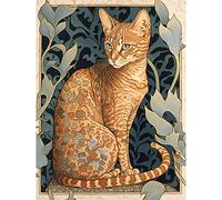 Artery8 Ocicat Cat with Flower Pattern Fur Coat Art Nouveau Watercolour Illustration Large Wall Art Poster Print Thick Paper 18X24 Inch