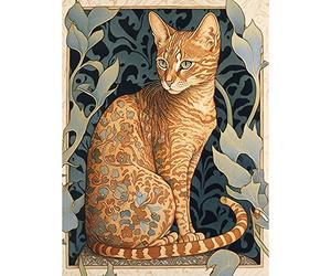 Artery8 Ocicat Cat with Flower Pattern Fur Coat Art Nouveau Watercolour Illustration Large Wall Art Poster Print Thick Paper 18X24 Inch