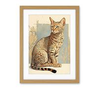 Artery8 Ocicat Cat with Turquoise Rosette Pattern Fur Modern Watercolour Illustration Artwork Framed Wall Art Print 18X24 Inch