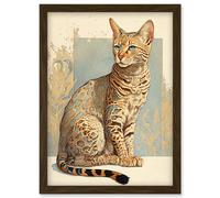 Artery8 Ocicat Cat with Turquoise Rosette Pattern Fur Modern Watercolour Illustration Artwork Framed Wall Art Print A4