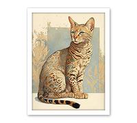 Artery8 Ocicat Cat with Turquoise Rosette Pattern Fur Modern Watercolour Illustration Artwork Framed Wall Art Print 18X24 Inch