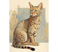Artery8 Ocicat Cat with Turquoise Rosette Pattern Fur Modern Watercolour Illustration Large Wall Art Poster Print Thick Paper 18X24 Inch