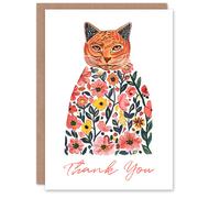 Artery8 Ocicat With Flower Pattern Fur Coat Cat Lover Birthday Card in Orange Artery8 Orange